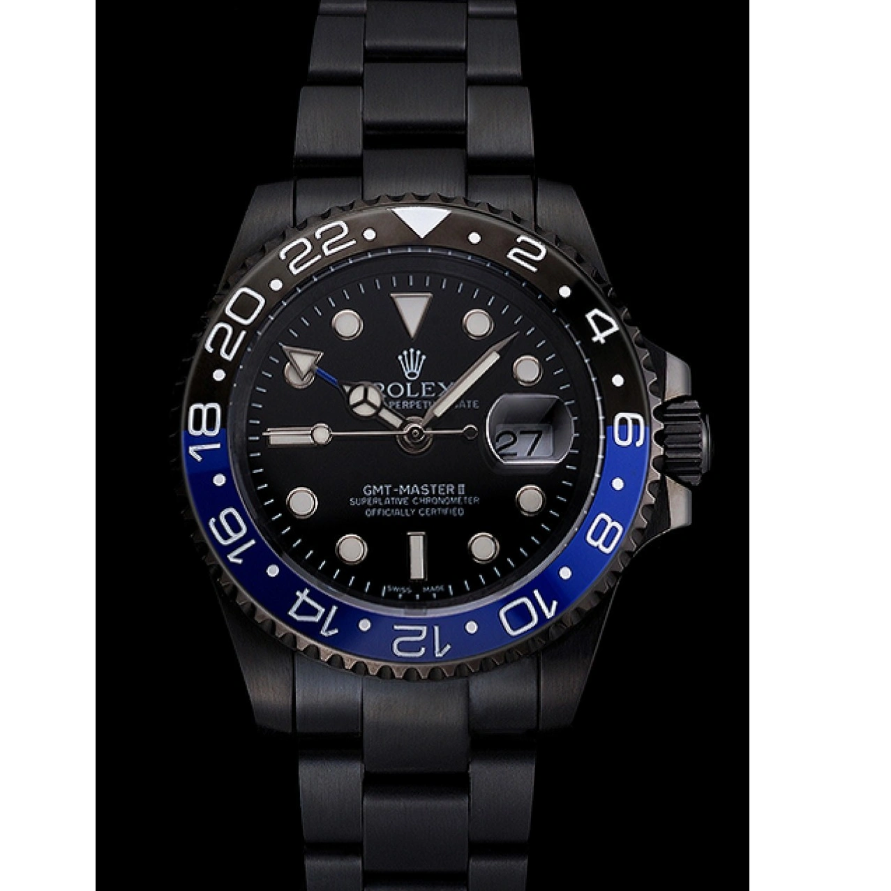 Aaa fake watches II And Case Black Black Master Rolex PVD And Dial Black Swiss Bracelet GMT Blue Bezel 1014